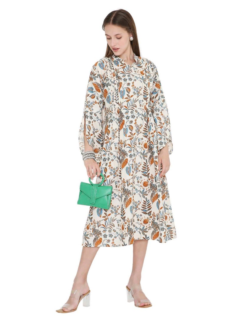 HIGH QUALITY SHORT PRINTED FARASHA ARABIC KAFTAN JALABIYA DRESS