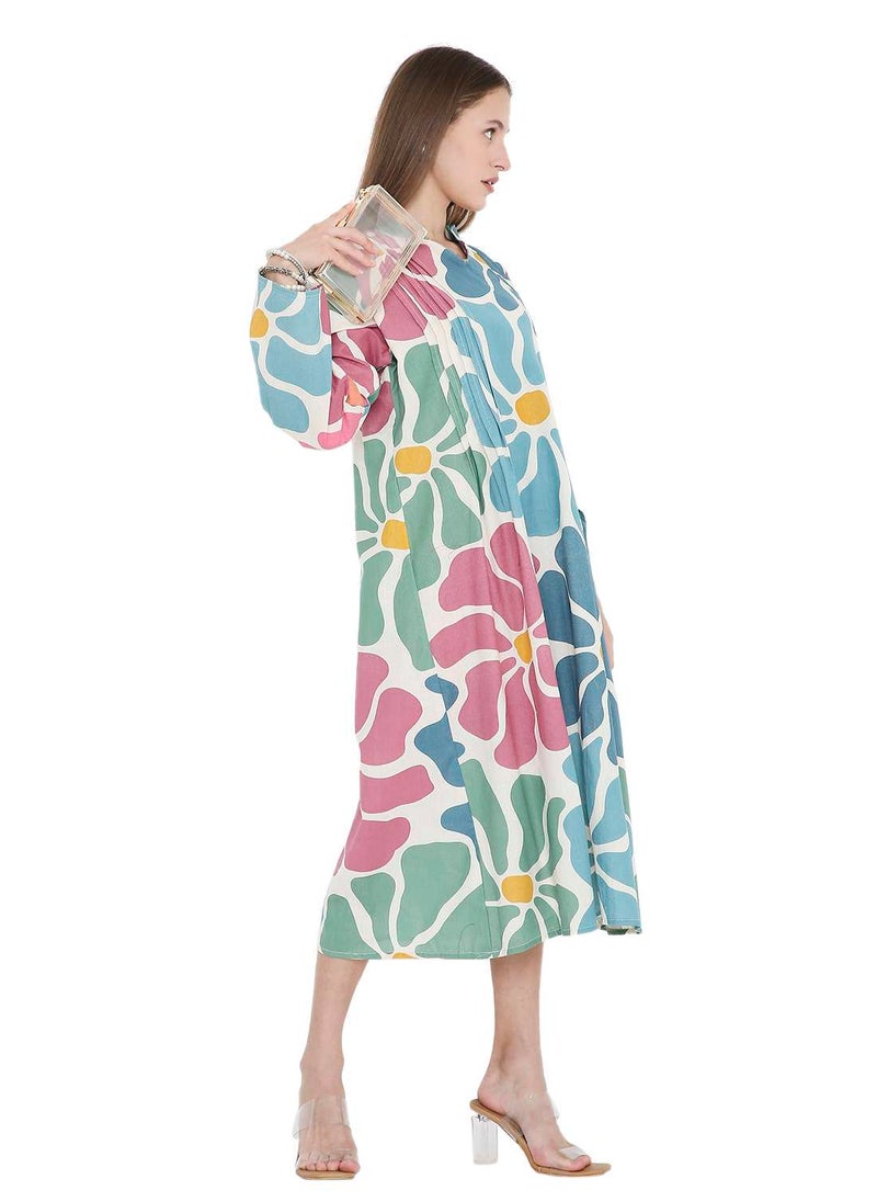 HIGH QUALITY SHORT PRINTED FARASHA ARABIC KAFTAN JALABIYA DRESS