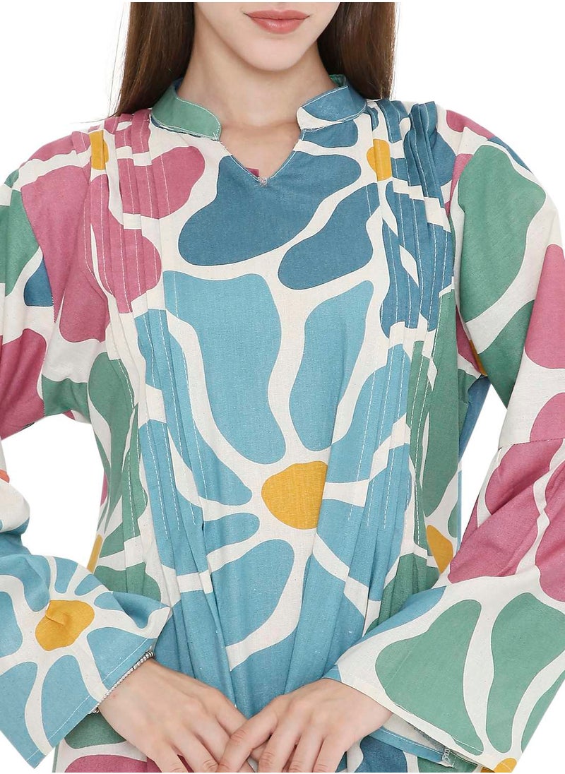 HIGH QUALITY SHORT PRINTED FARASHA ARABIC KAFTAN JALABIYA DRESS