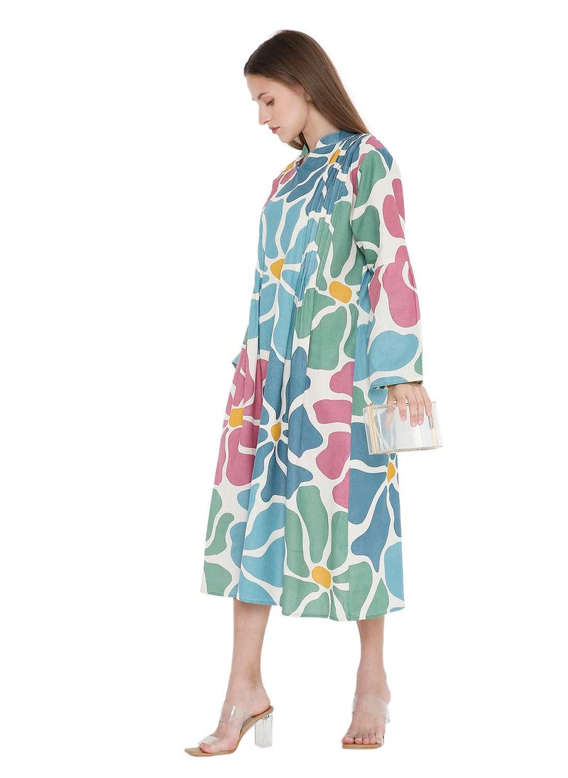 HIGH QUALITY SHORT PRINTED FARASHA ARABIC KAFTAN JALABIYA DRESS