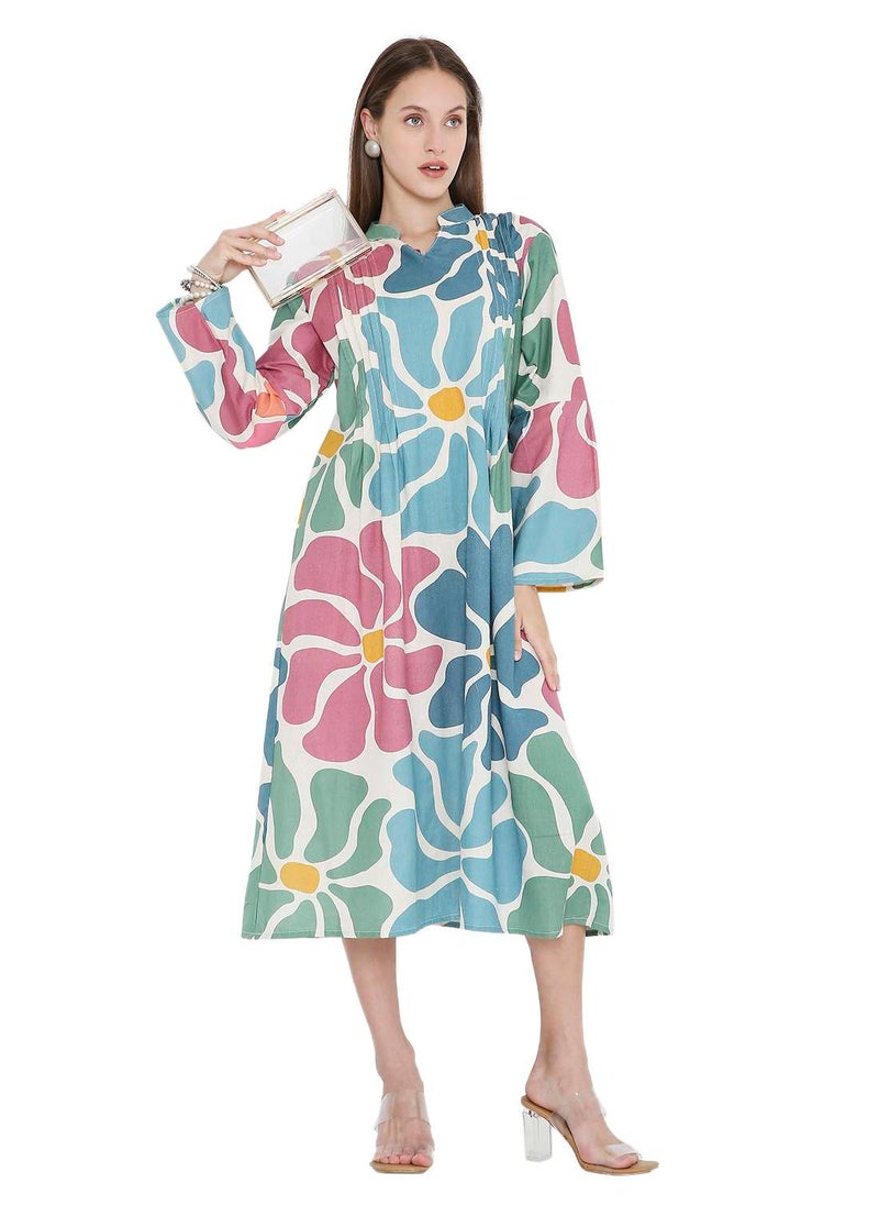 HIGH QUALITY SHORT PRINTED FARASHA ARABIC KAFTAN JALABIYA DRESS