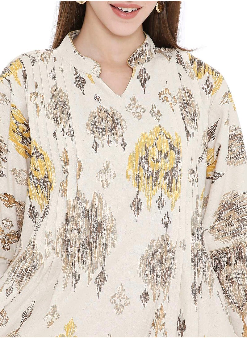 HIGH QUALITY SHORT PRINTED FARASHA ARABIC KAFTAN JALABIYA DRESS
