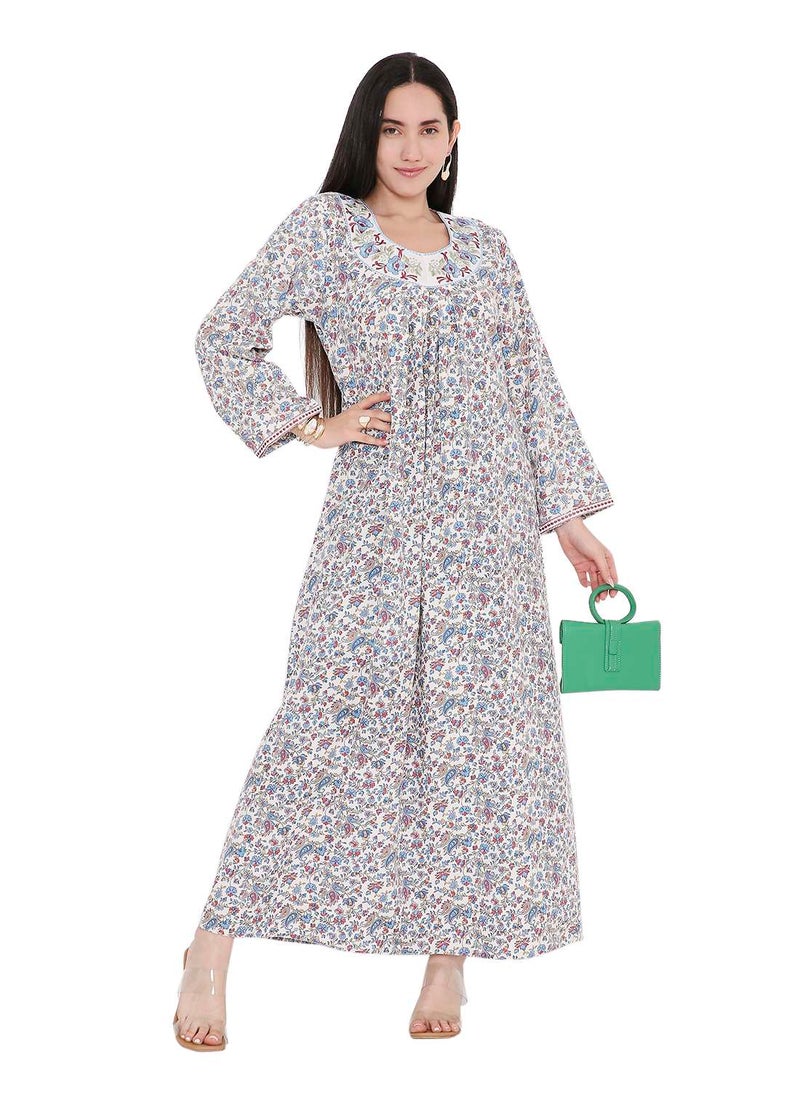 HIGH QUALITY SHORT PRINTED FARASHA ARABIC KAFTAN JALABIYA DRESS