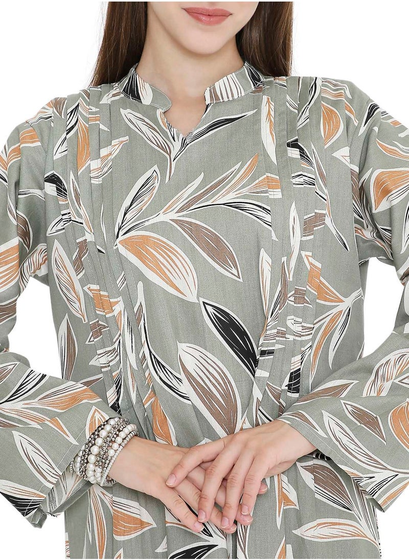 UNIQUE PRINTED SHORT FARASHA MODEST WEAR ARABIC KAFTAN JALABIYA DRESS