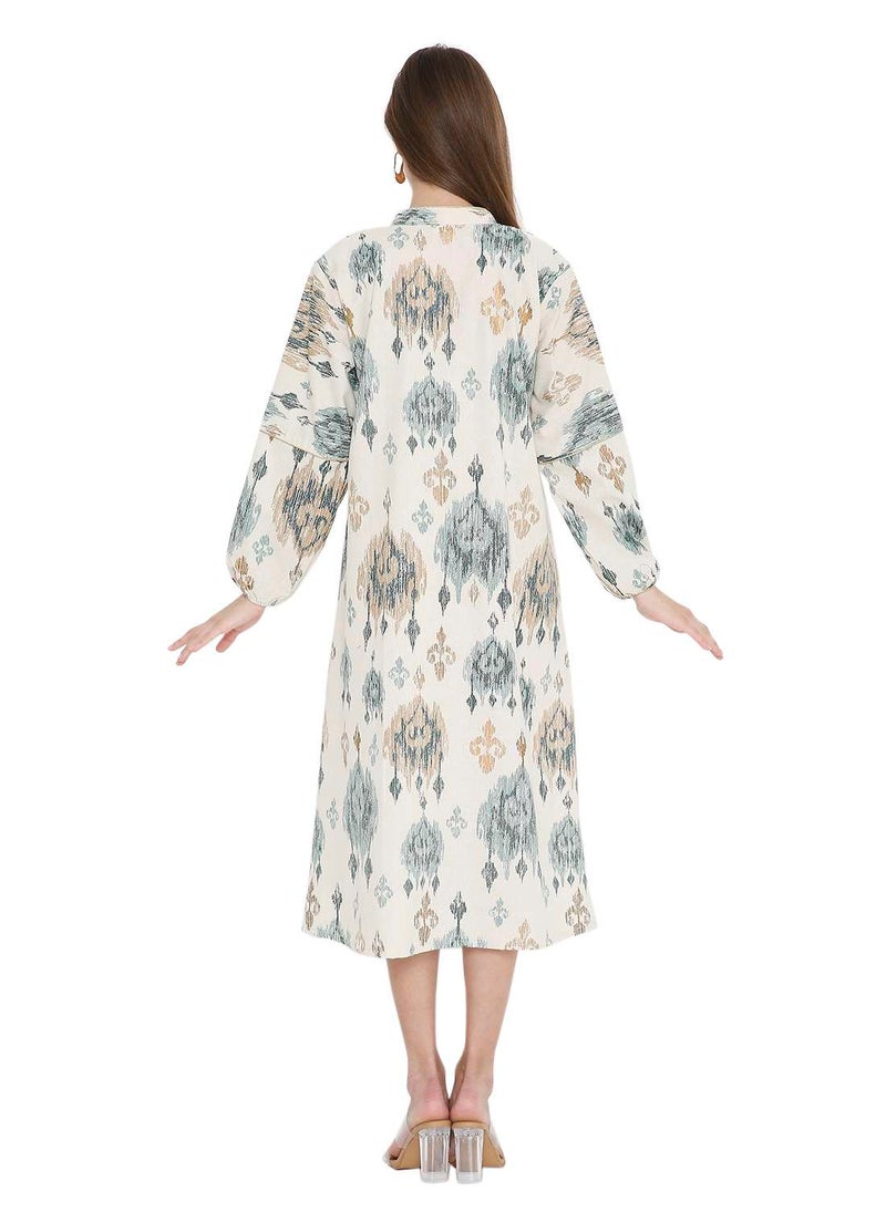 HIGH QUALITY SHORT PRINTED FARASHA ARABIC KAFTAN JALABIYA DRESS