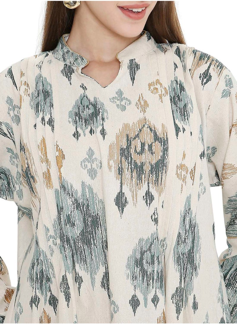 HIGH QUALITY SHORT PRINTED FARASHA ARABIC KAFTAN JALABIYA DRESS