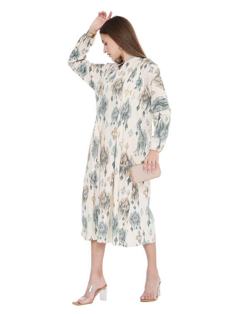 HIGH QUALITY SHORT PRINTED FARASHA ARABIC KAFTAN JALABIYA DRESS