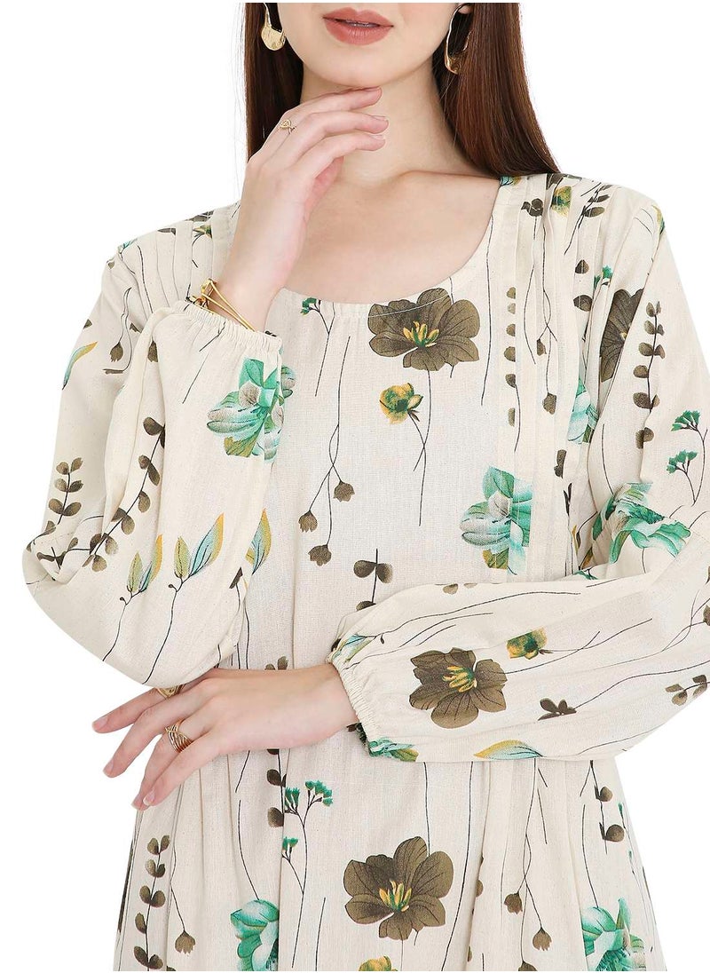 HIGH QUALITY SHORT PRINTED FARASHA ARABIC KAFTAN JALABIYA DRESS