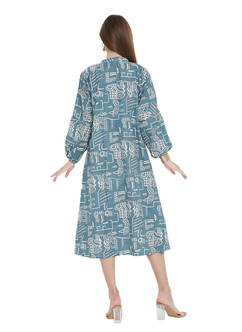 UNIQUE PRINTED SHORT FARASHA MODEST WEAR ARABIC KAFTAN JALABIYA DRESS