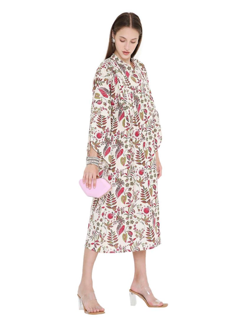HIGH QUALITY SHORT PRINTED FARASHA ARABIC KAFTAN JALABIYA DRESS