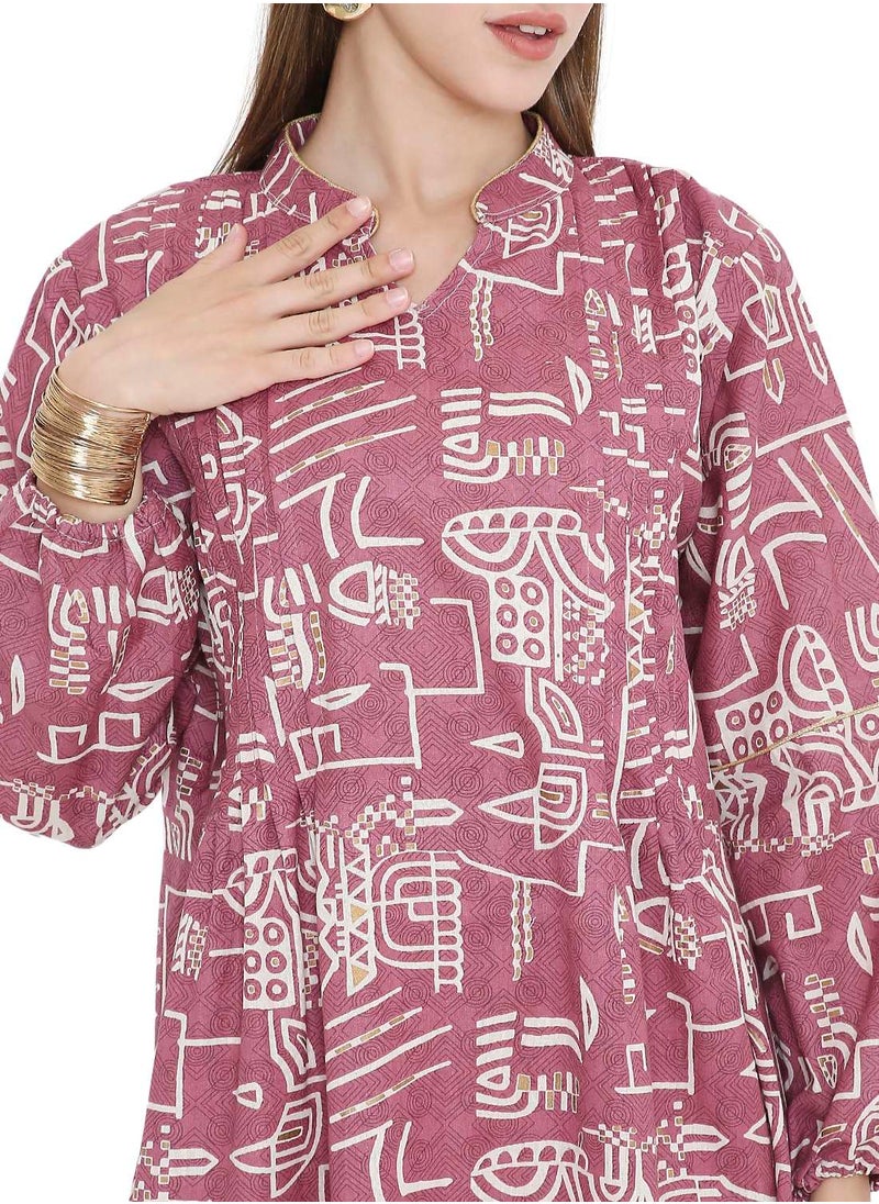 UNIQUE PRINTED SHORT FARASHA MODEST WEAR ARABIC KAFTAN JALABIYA DRESS