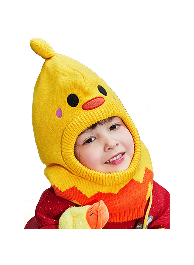 Knitted Yellow Duckling theme Winter Cap covering  Neck Ears and Head for Minus degree Temperature5 yrs and above