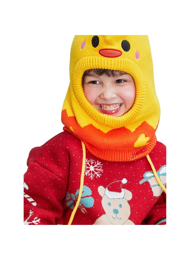 Knitted Yellow Duckling theme Winter Cap covering  Neck Ears and Head for Minus degree Temperature5 yrs and above