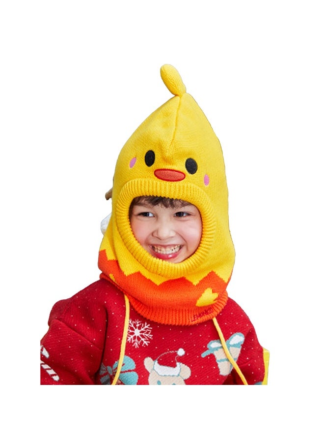 Knitted Yellow Duckling theme Winter Cap covering  Neck Ears and Head for Minus degree Temperature5 yrs and above