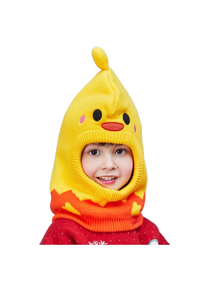 Knitted Yellow Duckling theme Winter Cap covering  Neck Ears and Head for Minus degree Temperature5 yrs and above