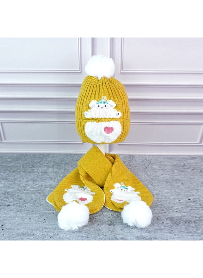 2Pcs Occur White Bear Themed Beanie Winter Cap With Matching Long Style Neck Mufflers For Kids