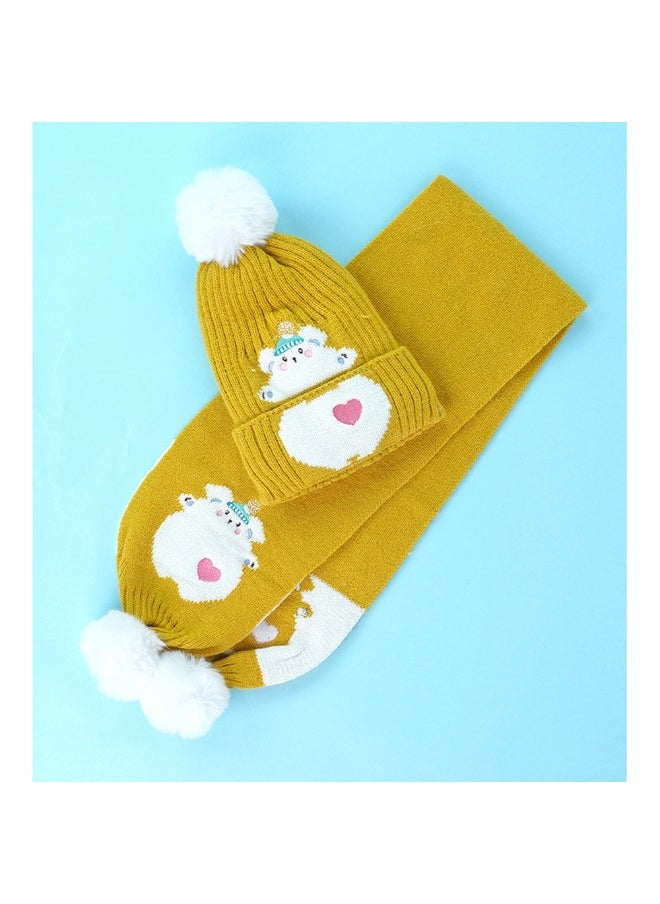 2Pcs Occur White Bear Themed Beanie Winter Cap With Matching Long Style Neck Mufflers For Kids