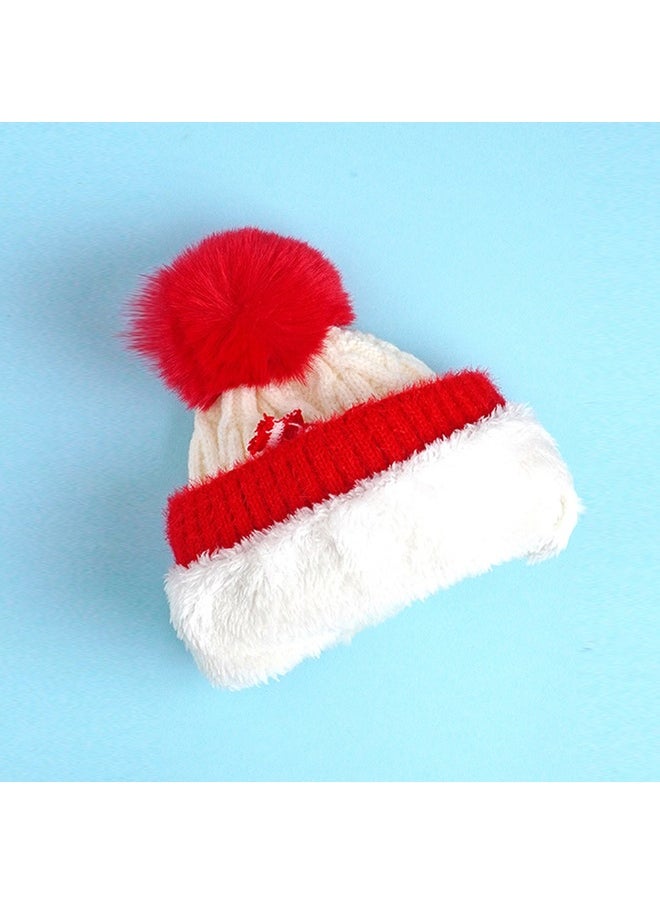 2Pcs White Red Nose Reindeer Themed Winter Cap Beanie With Matching Long Style Neck Muffler For Kids