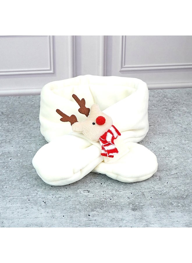 2Pcs White Red Nose Reindeer Themed Winter Cap Beanie With Matching Long Style Neck Muffler For Kids