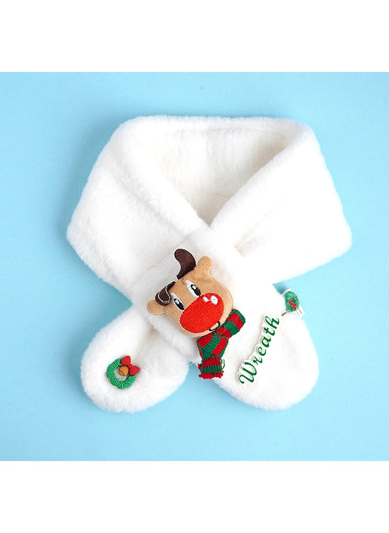 2Pcs White Reindeer Themed Winter Cap Beanie With Matching Long Style Neck Muffler For Kids