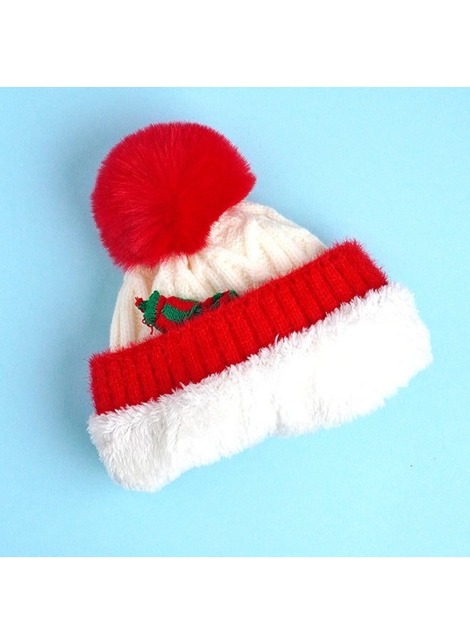 2Pcs White Reindeer Themed Winter Cap Beanie With Matching Long Style Neck Muffler For Kids