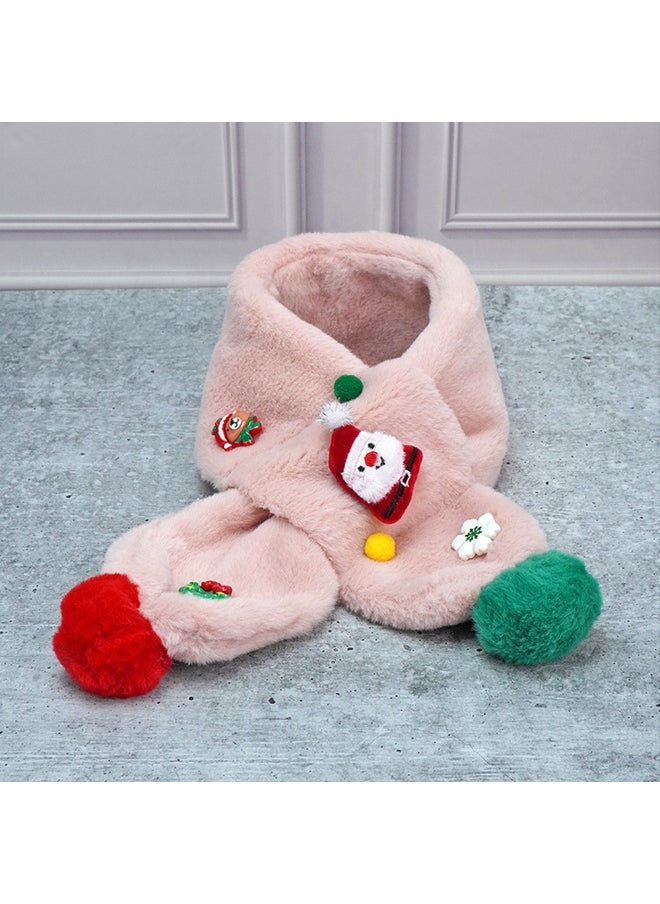 2Pcs Pink Santa Christmas Themed Winter Cap Beanie With Matching Long Style Neck Muffler For Kids