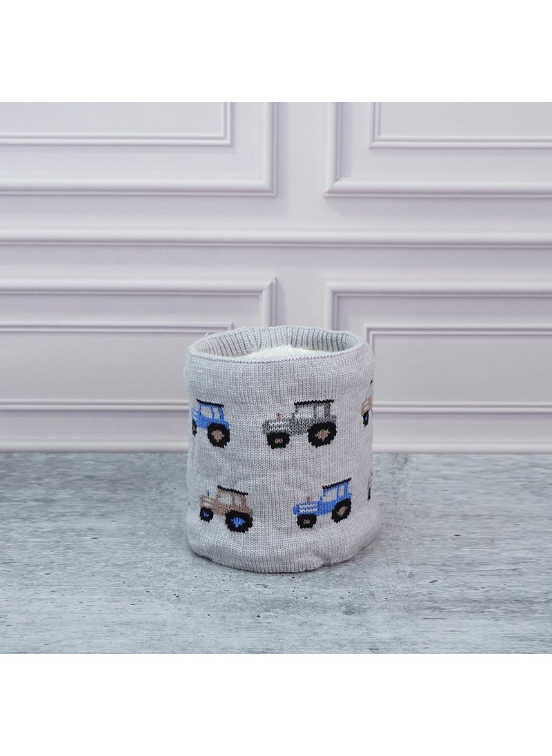 2Pcs Grey Cars Themed Beanie Winter Cap With Matching Neck Cuff Style Muffler For Kids