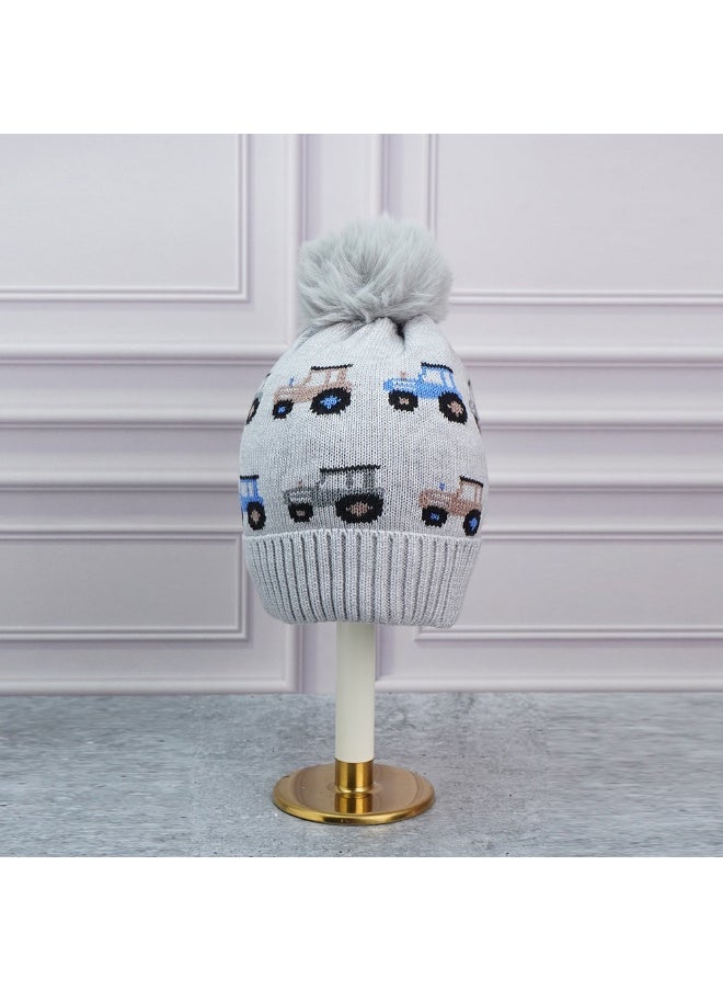 2Pcs Grey Cars Themed Beanie Winter Cap With Matching Neck Cuff Style Muffler For Kids