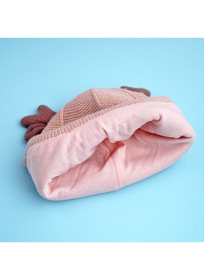 Peach Baby Antler Knitted Soft Woolen Winter Cap With Tie Up 6-18 Months