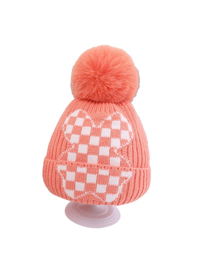 Peach Checkered Winter Cap Beanie & matching Neck Muffler 2pcs Set