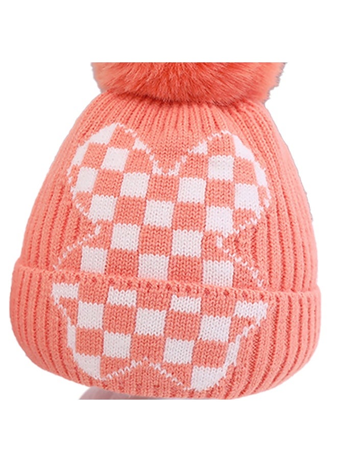 Peach Checkered Winter Cap Beanie & matching Neck Muffler 2pcs Set