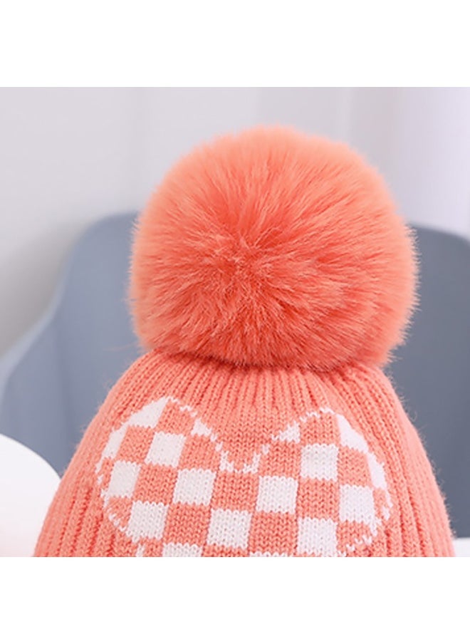 Peach Checkered Winter Cap Beanie & matching Neck Muffler 2pcs Set