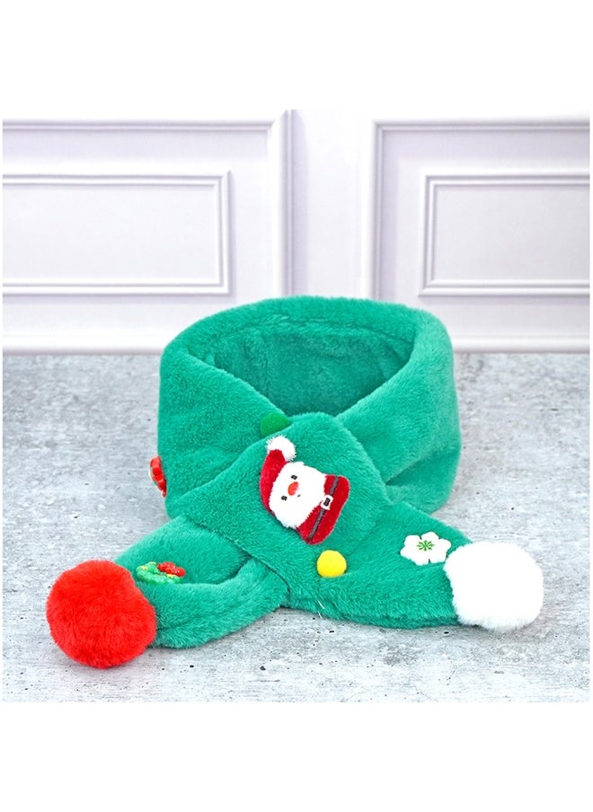 2Pcs White And Green Tree Christmas Themed Winter Cap Beanie With Matching Long Style Neck Muffler For Kids