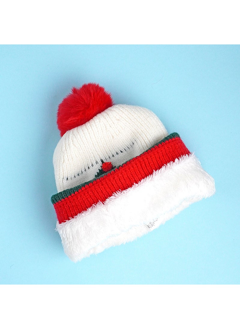 2Pcs White And Green Tree Christmas Themed Winter Cap Beanie With Matching Long Style Neck Muffler For Kids