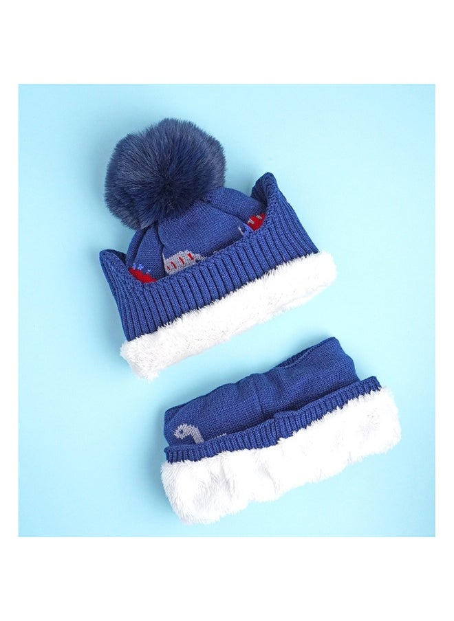 2Pcs Blue & Red Dino Themed Beanie Winter Cap With Matching Neck Cuff Style Muffler For Kids