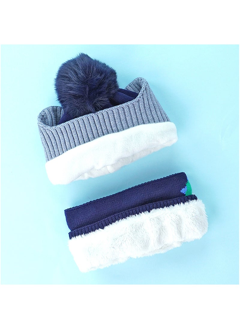 2pcs Blue Green Face Dino themed Beanie Winter Cap with matching Neck Cuff style Muffler for Kids