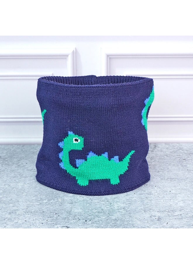 2pcs Blue Green Face Dino themed Beanie Winter Cap with matching Neck Cuff style Muffler for Kids