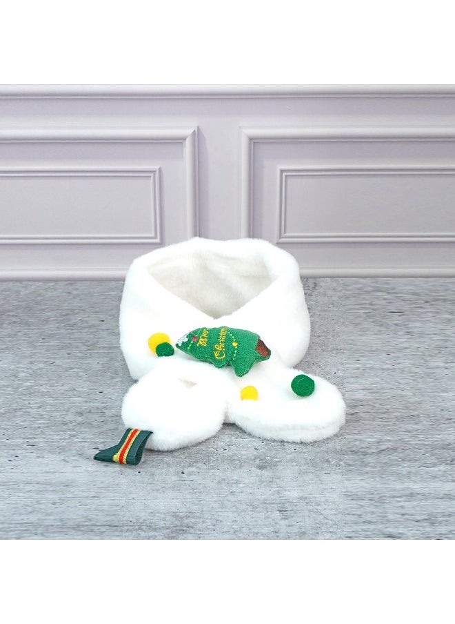 2Pcs White Tree Christmas Themed Winter Cap Beanie With Matching Long Style Neck Muffler For Kids