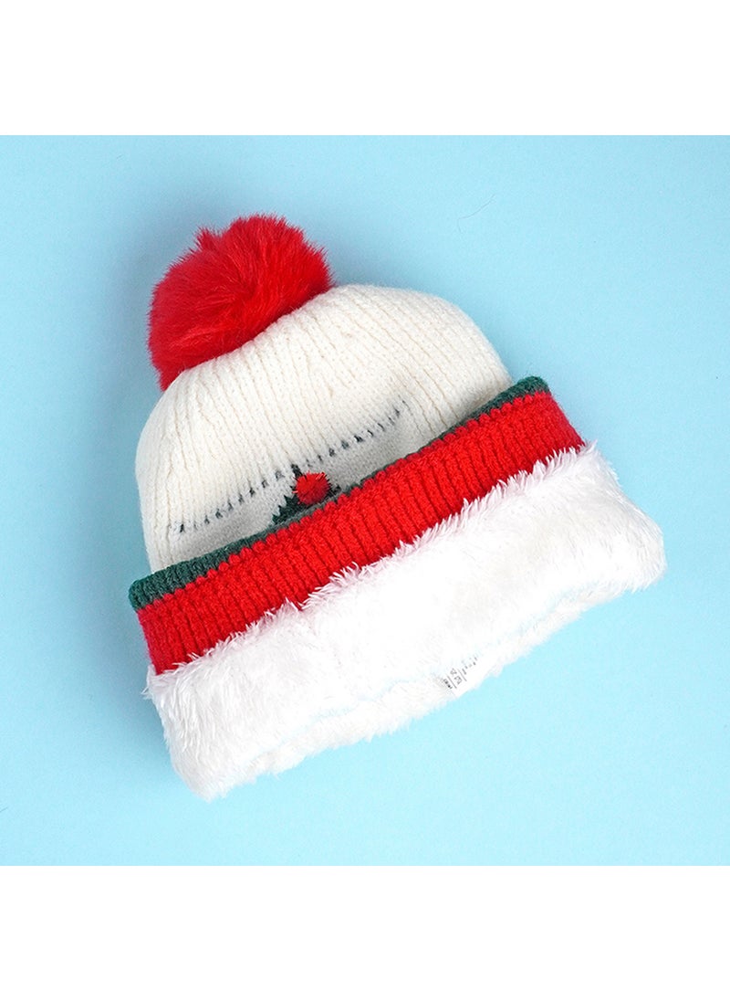 2Pcs White Tree Christmas Themed Winter Cap Beanie With Matching Long Style Neck Muffler For Kids