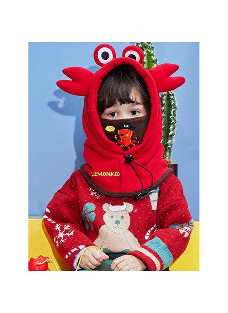 3dCrab theme  Fleece Winter Cap covering MouthNeck and Head for Minus degree Temperature5 yrs and above