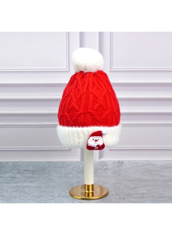 2Pcs White Santa Christmas Themed Winter Cap Beanie With Matching Long Style Neck Muffler For Kids