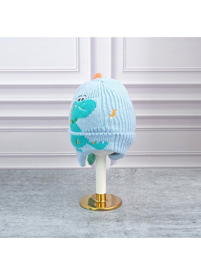 Light Blue 3D Head And Tail Knitten Woolen Winter Cap & Beanie