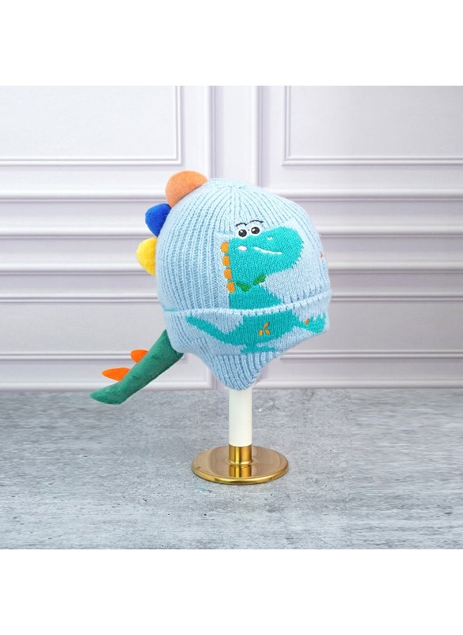 Light Blue 3D Head And Tail Knitten Woolen Winter Cap & Beanie