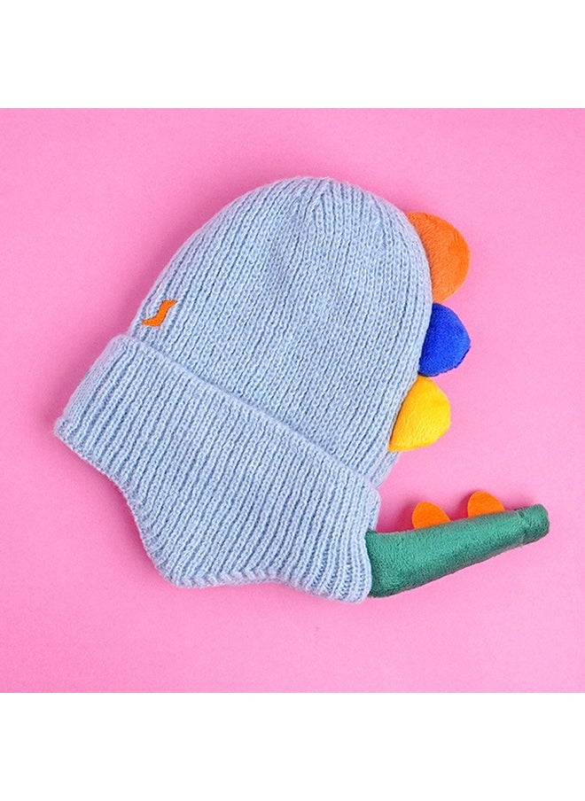 Light Blue 3D Head And Tail Knitten Woolen Winter Cap & Beanie