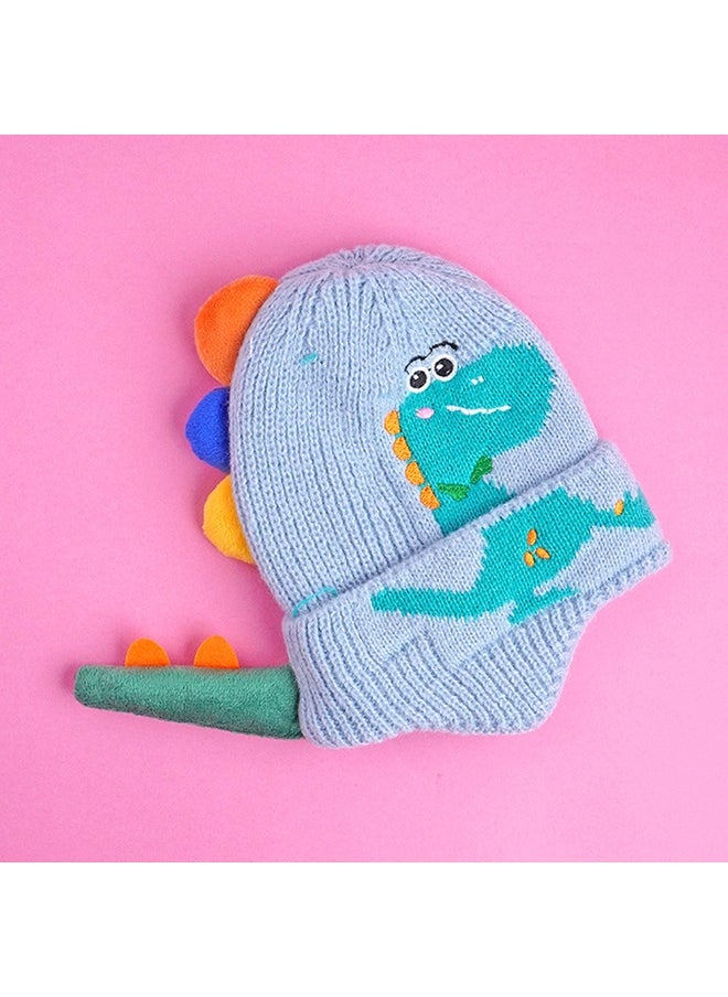 Light Blue 3D Head And Tail Knitten Woolen Winter Cap & Beanie
