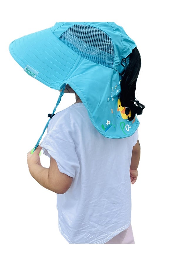 Summer Hat with wide Neck Flap for Kids, (3-10yrs), Teal Panda