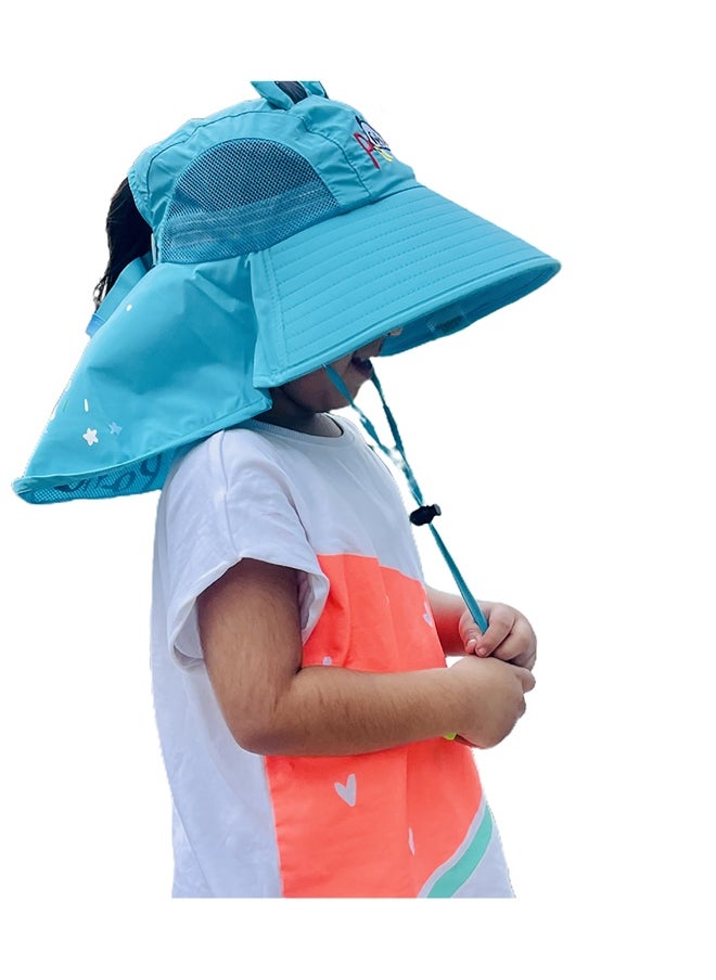 Summer Hat with wide Neck Flap for Kids, (3-10yrs), Teal Panda