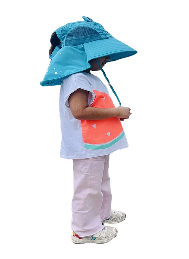 Summer Hat with wide Neck Flap for Kids, (3-10yrs), Teal Panda