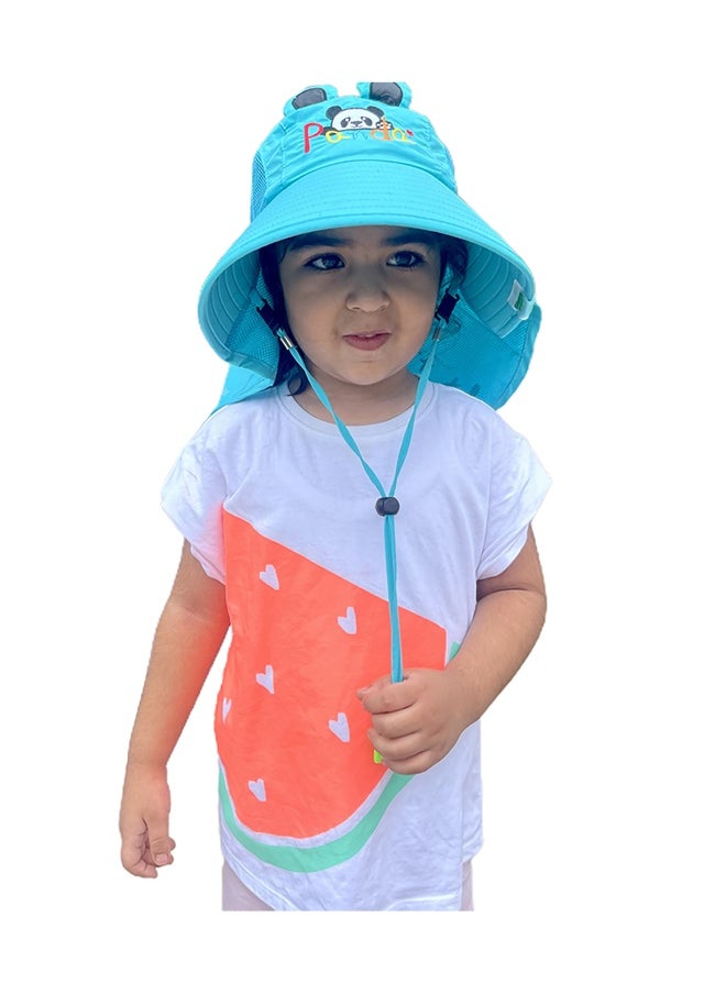 Summer Hat with wide Neck Flap for Kids, (3-10yrs), Teal Panda