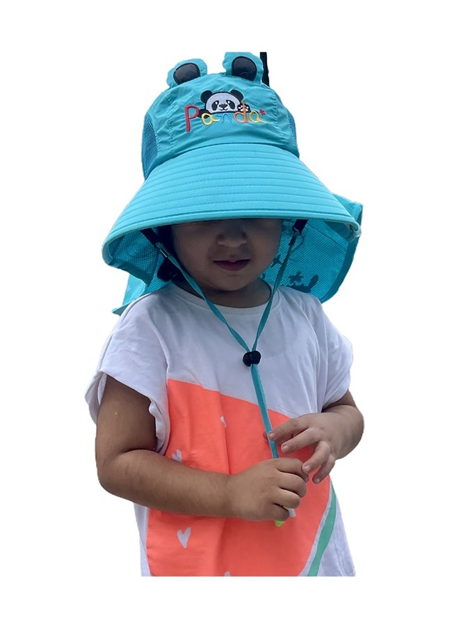 Summer Hat with wide Neck Flap for Kids, (3-10yrs), Teal Panda